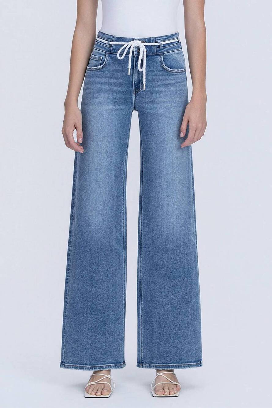 NEW VERVET BY FLYING MONKEY fresh start rope-tie jeans in medium blue